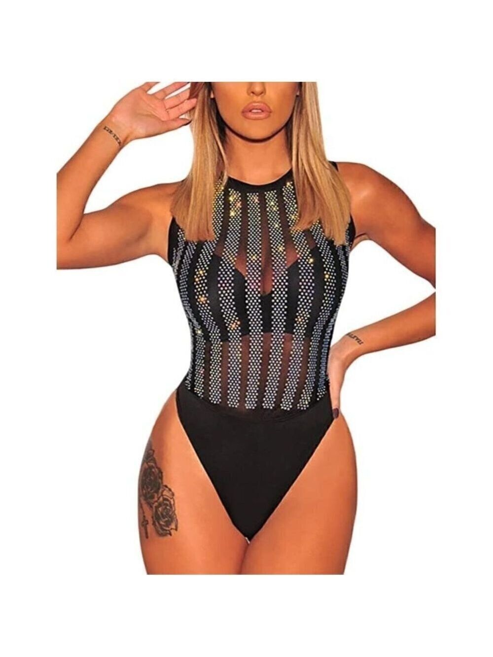 𝅺SHEER Mesh Turtleneck See Through Leotard Bodysuit Body Top Stretchy Sexy NWT